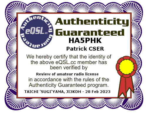 Certificat authenticite garantie eqsl
